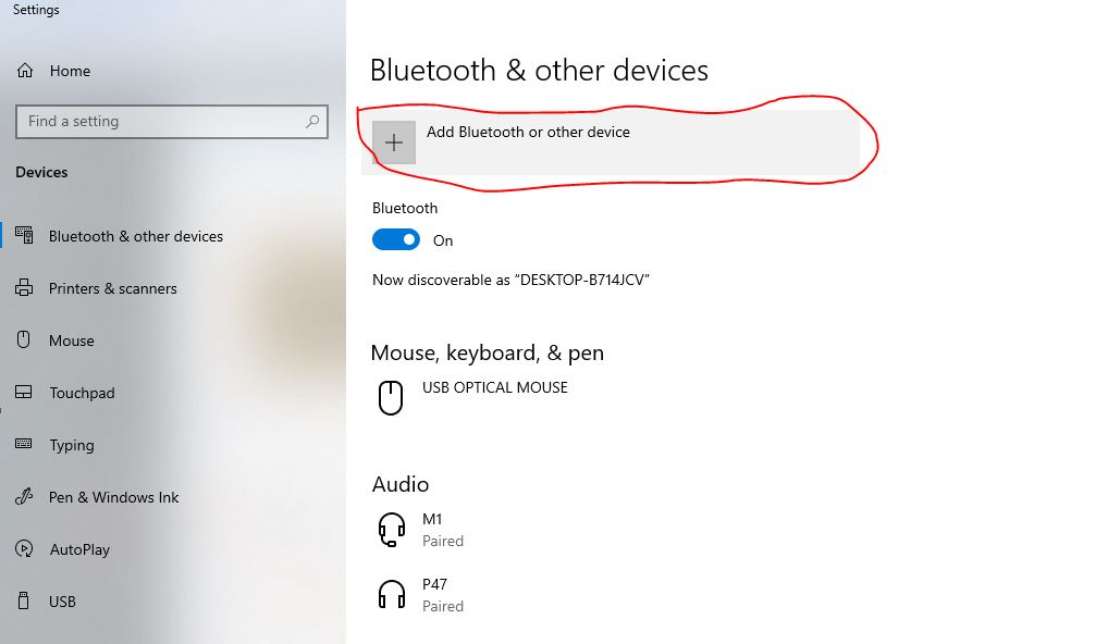 Select Add Bluetooth or other device